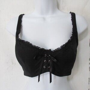 Fredericks of Hollywood Bra 34DDD Black Lace Up Underwire Back Closure